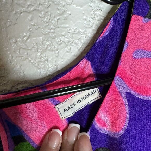 Authentic Vintage Hawaiian Dress 60’s 70’s Psychedelic Maxi Tropical Barkcloth M - Picture 7 of 12